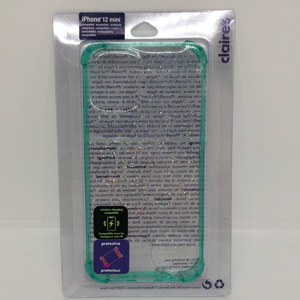 NWT Claire’s iPhone 12 Mini Blue Green Clear Case w Sparkles Protective
